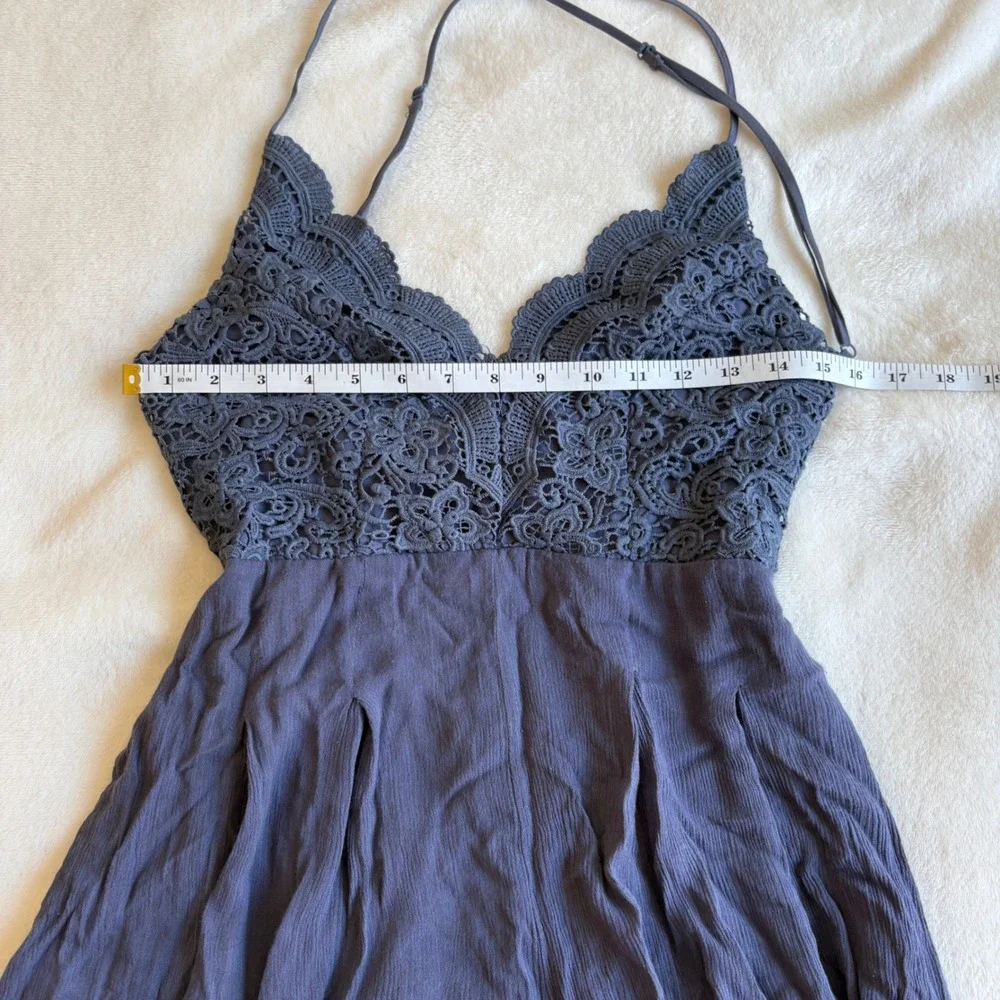 Boho Crochet Lace Backless Romper Navy Blue Festival Summer Sun Dress Size M - Picture 3 of 13